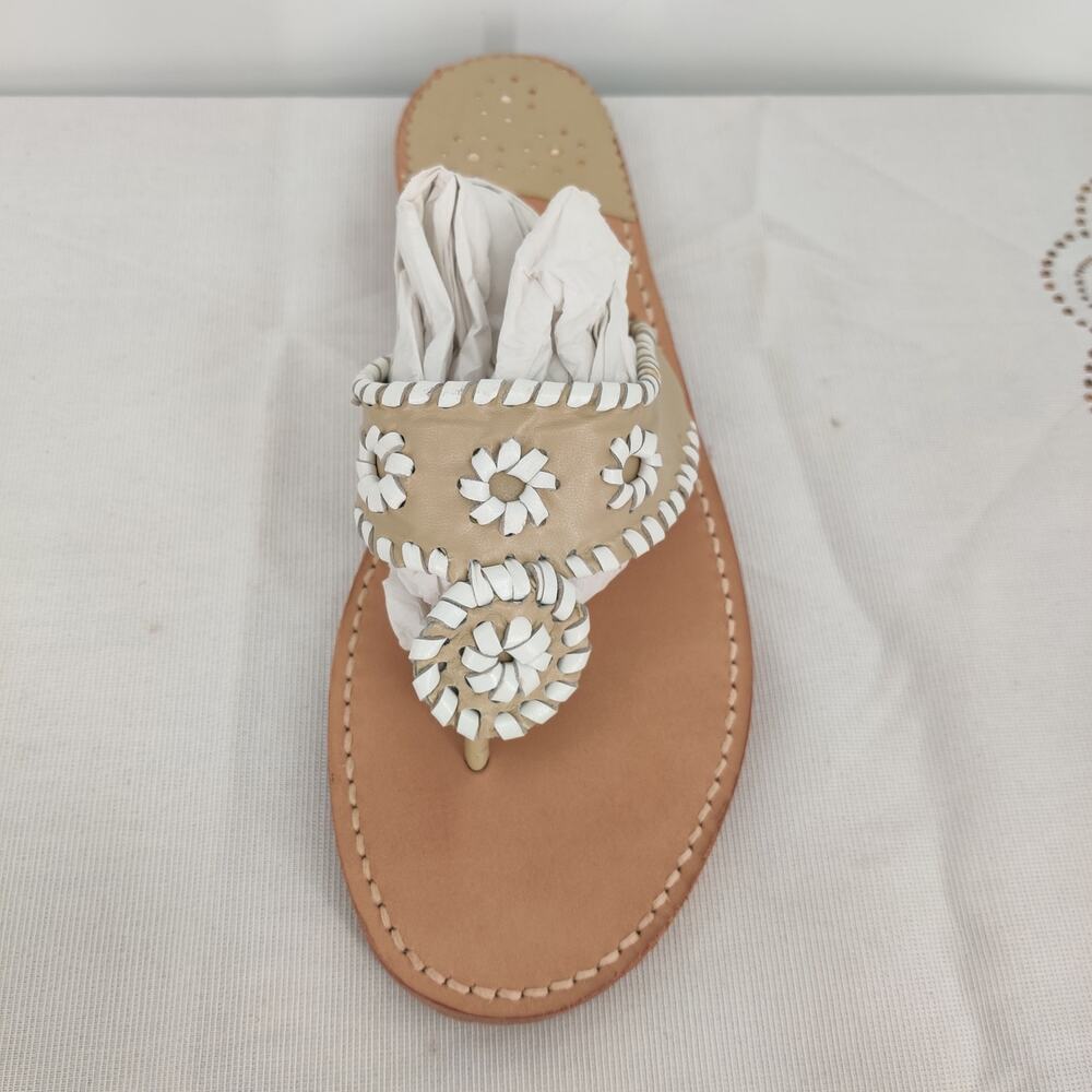 Palm Beach Sandals Tan and White Leather Flat Sandals Size 10 Made in USA - Picture 5 of 5